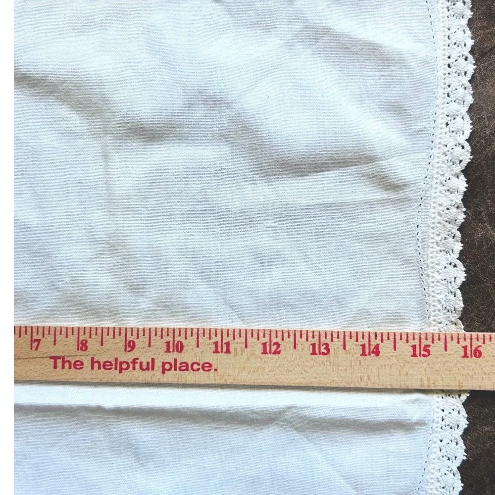 Vintage Hand Embroidered Table Runner Bear Rabbit Woodland Lace Trim 36x15.5